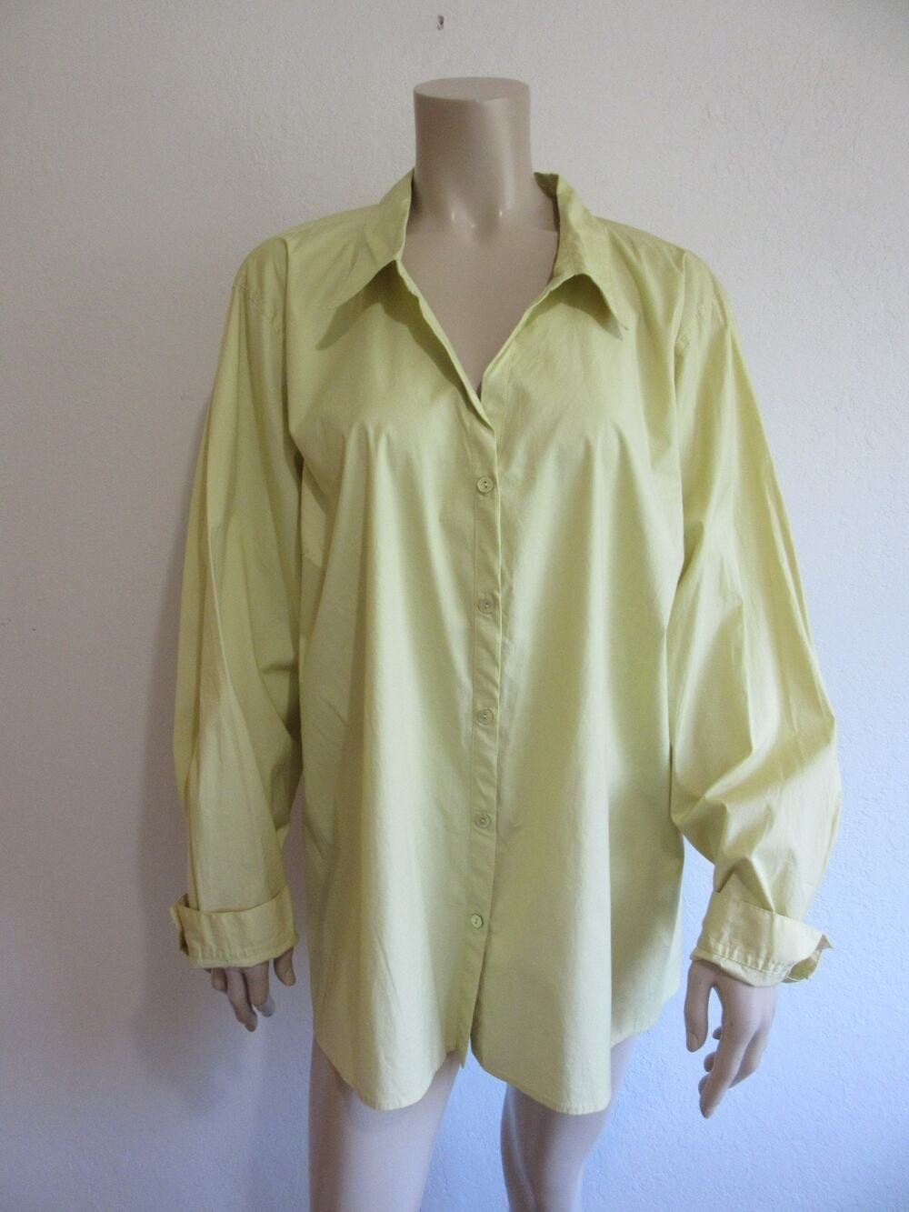 EILEEN FISHER Chartreuse 3X Stretch Collared V-Neck Tunic Shirt Blouse-NWT-JB1